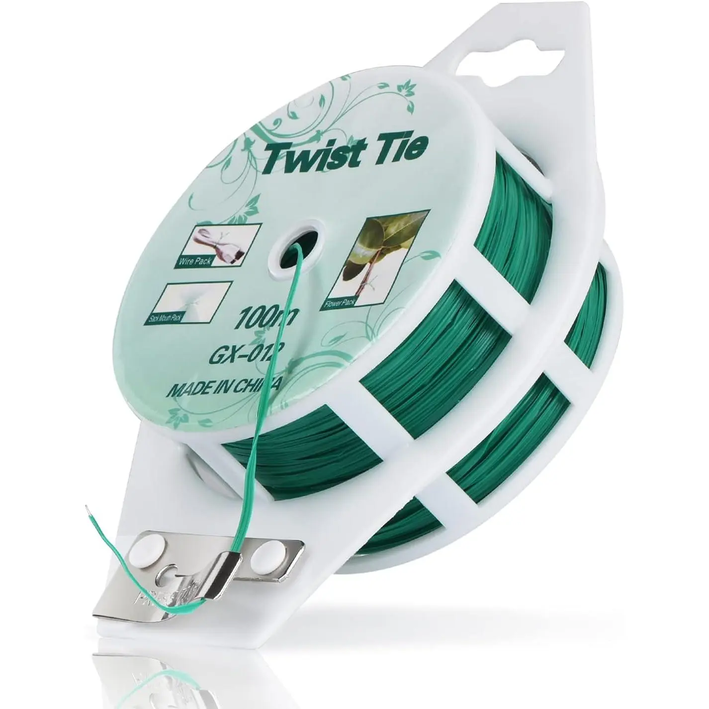 328ft (100m) Plastic-Coated Twist Ties with Reel Spindle, Green Garden Ties for Gardeners to Secure Vines, Gardening & Office Organization (Includes Cutting Tool)