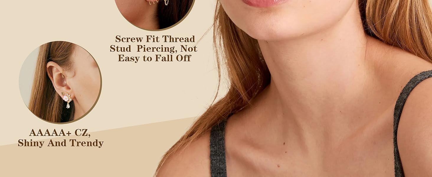 FIBO STEEL 23 Pcs Stainless Steel Cartilage Earring Conch Piercing Jewelry Opal CZ Labret Jewelry Cartilage Stud Helix Earrings Tragus Earrings for Women 16G 20G