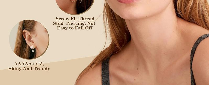 FIBO STEEL 23 Pcs Stainless Steel Cartilage Earring Conch Piercing Jewelry Opal CZ Labret Jewelry Cartilage Stud Helix Earrings Tragus Earrings for Women 16G 20G