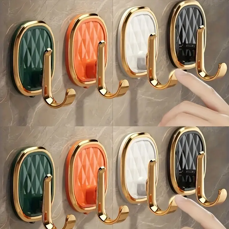 5/8/10 Plastic Heavy-Duty Adhesive Wall Mount Hooks - 5pcs, No Drilling, Damage-Free Installation, Fashion Look, Indoor Use, Suitable for Kitchen & Bathroom, Ideal for Keys, Clothes, Towels, 5/8/10 Heavy-Duty