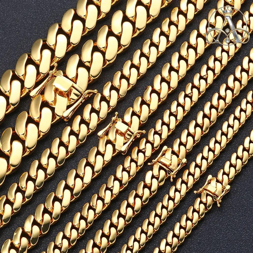 Aurelia Crest  Solid Cuban Chain Bracelet Miami Cuban Link Chain Hip Hop Men Women Fine Jewelry Gift