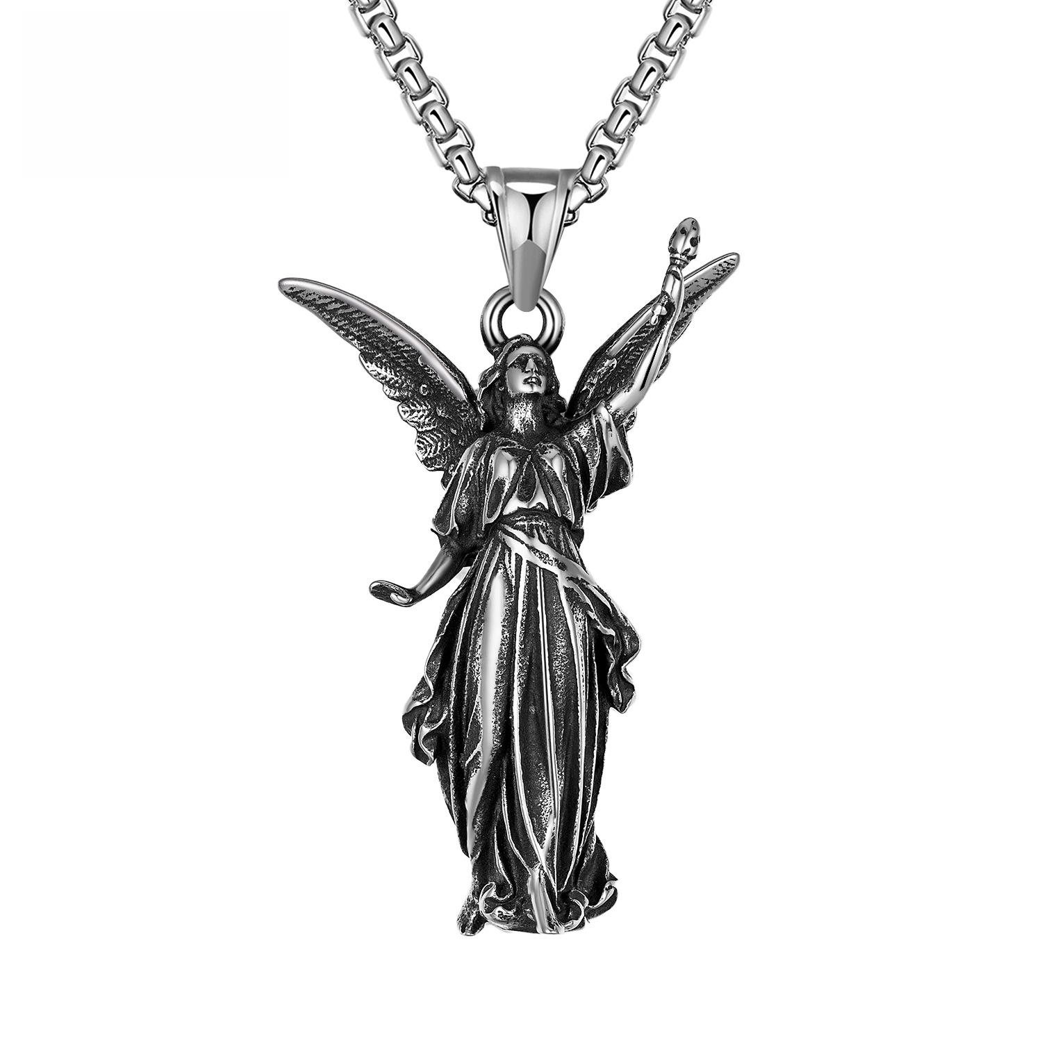 Retro Hip Hop Angel Statue Biker Necklace