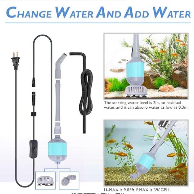 360GPH Electric Aquarium Gravel Cleaner, 5 in 1 Automatic Fish Tank Cleaning Tool Set Vacuum Water Changer Sand Washer Filter Siphon Adjustable Length Pet Supplies