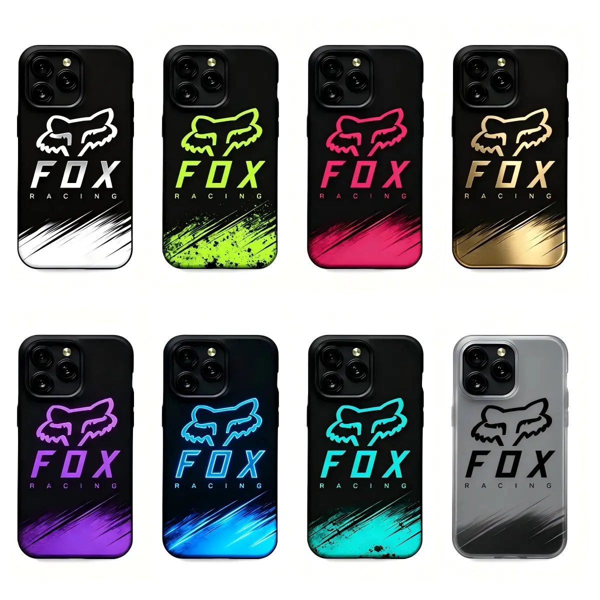 FOX Racing Durable Flexible TPU Phone Case - Motocross Design, Neon Logo Graphic Print, Speed Line Effect, Protective Accessory for iPhone 11-17 Pro Max/Plus & Samsung Galaxy S23-S25 Series Devices (Offers Strong Protection), Accessories