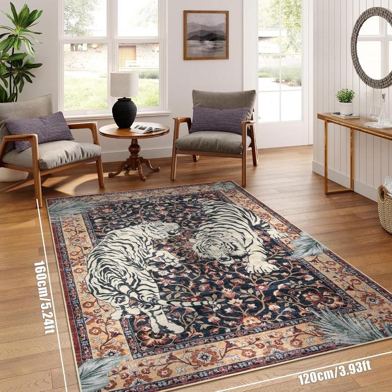 Tiger Pattern Area Rug, Animal Print Rug, 1 Count Non-slip Washable Floor Mat, Decorative Carpet for Home Living Room Bedroom Study Room Hotel #TOP PICKS