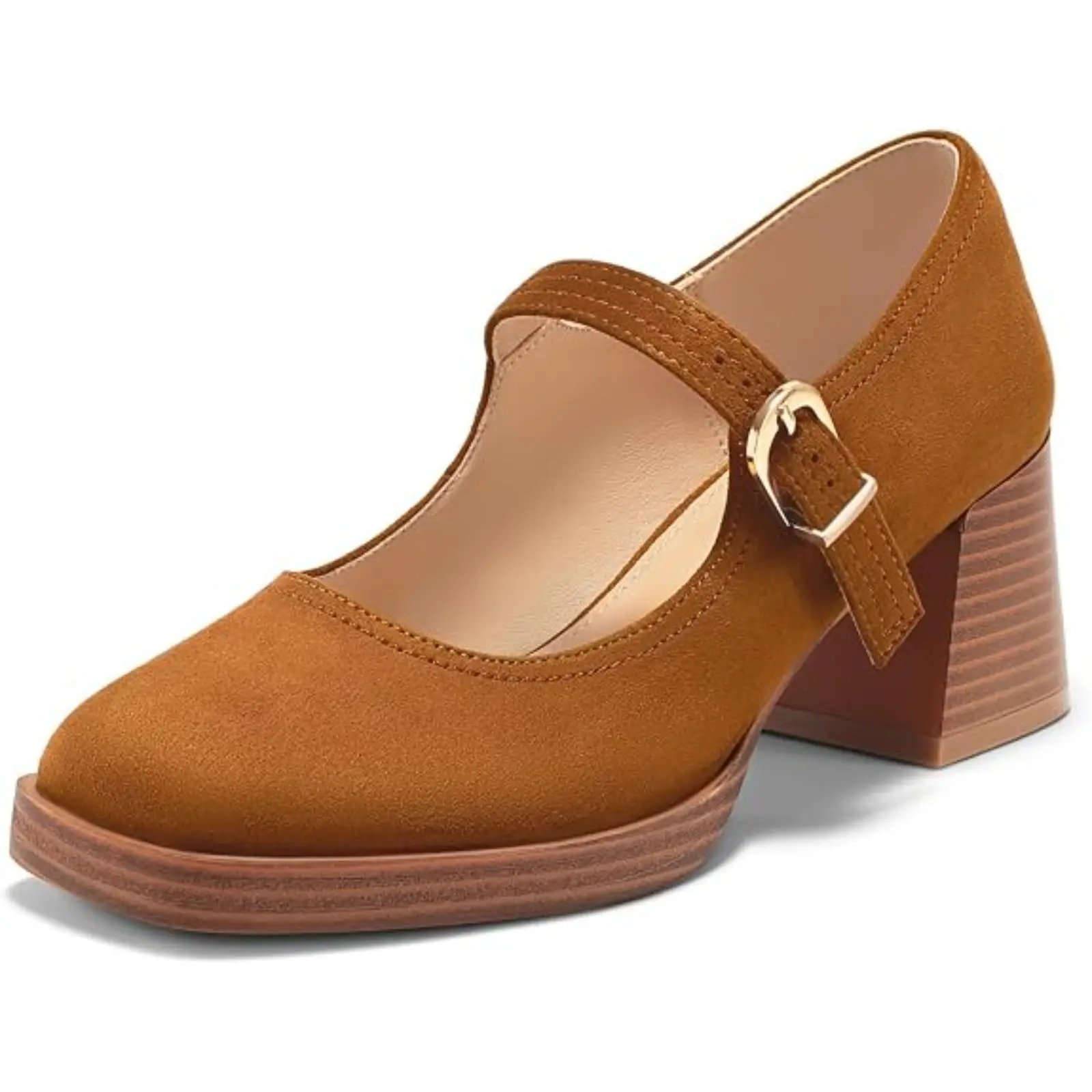 Coutgo Womens Chunky Heels Mary Jane Dress Shoes Square Toe Buckle Pumps | 2.5-Inch Stacked Heel, Block High Heels, Platform, Comfortable, Adjustable Strap, Vintage, Slip On, Work, Casual
