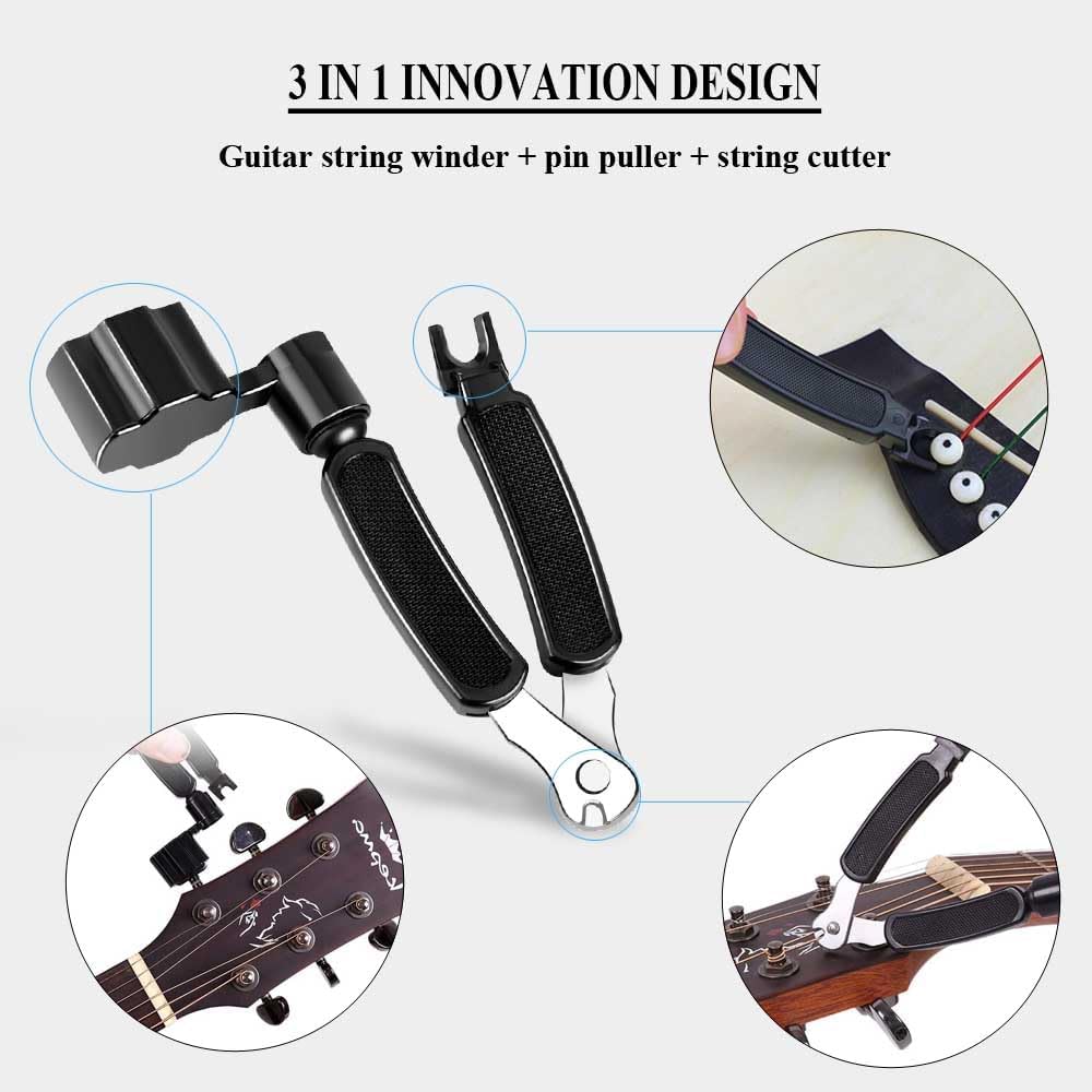 Guitar String Winder  Pin Puller - 3 In 1 Multifunctional Guitar Maintenance Tool/String Peg Winder + String  + Pin Puller Instrument Accessories (Style-A)