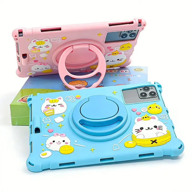 10 Inch Cute Cat Kids Touchscreen Tablet Android 12 Octa-Core 3GB+64GB 1280*800 HD WiFi 4000mAh Rotatable Handle Silicone Case Learning Gift for Toddlers