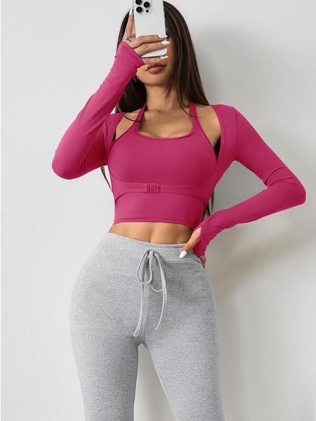 Women's Two-Piece Set, Halter Crop Tank Top & Thumb-Hole Sports Tee, Sleeveless Cami & Buckle-Front Top, Gym Yoga Exercise Clothing for Women, Sportswear For Gym