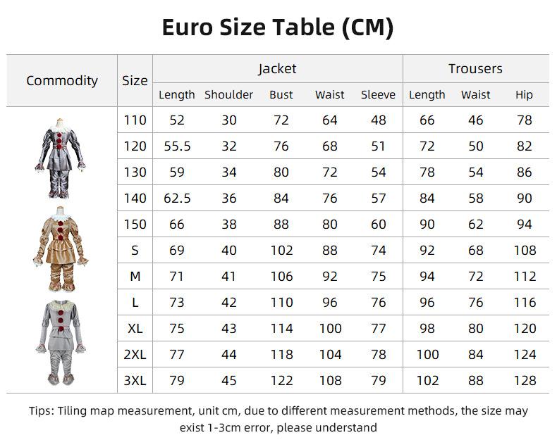 Pennywise Kids Adults Cosplay Costume Halloween Clown Performance Outfit