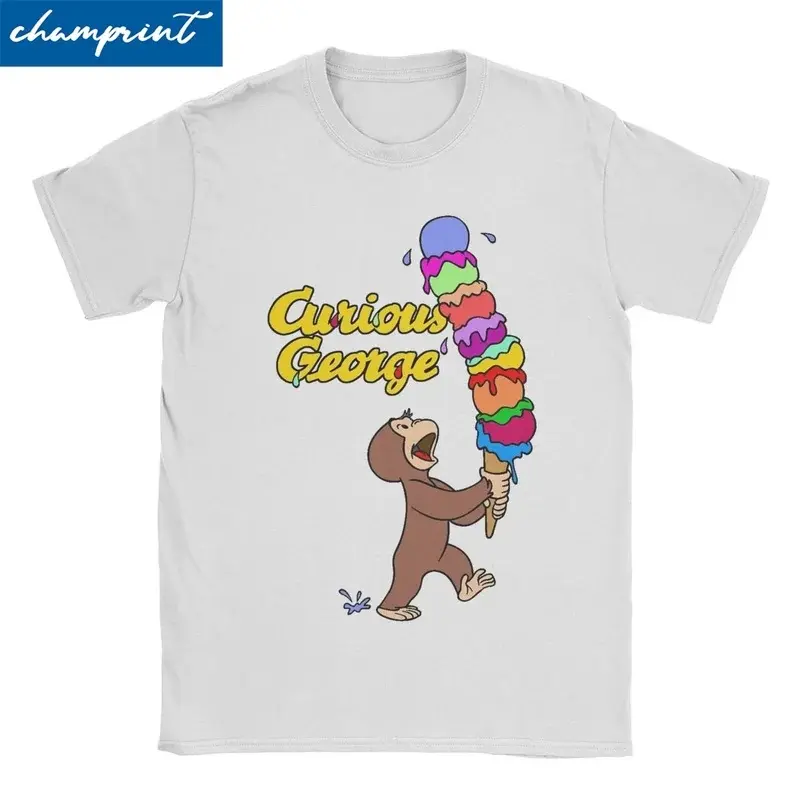 Has An Ice Cream Cute Monkey Anime for Men Women T Shirt Curious George Funny Tees T-Shirts 100% Cotton Birthday Present Tops