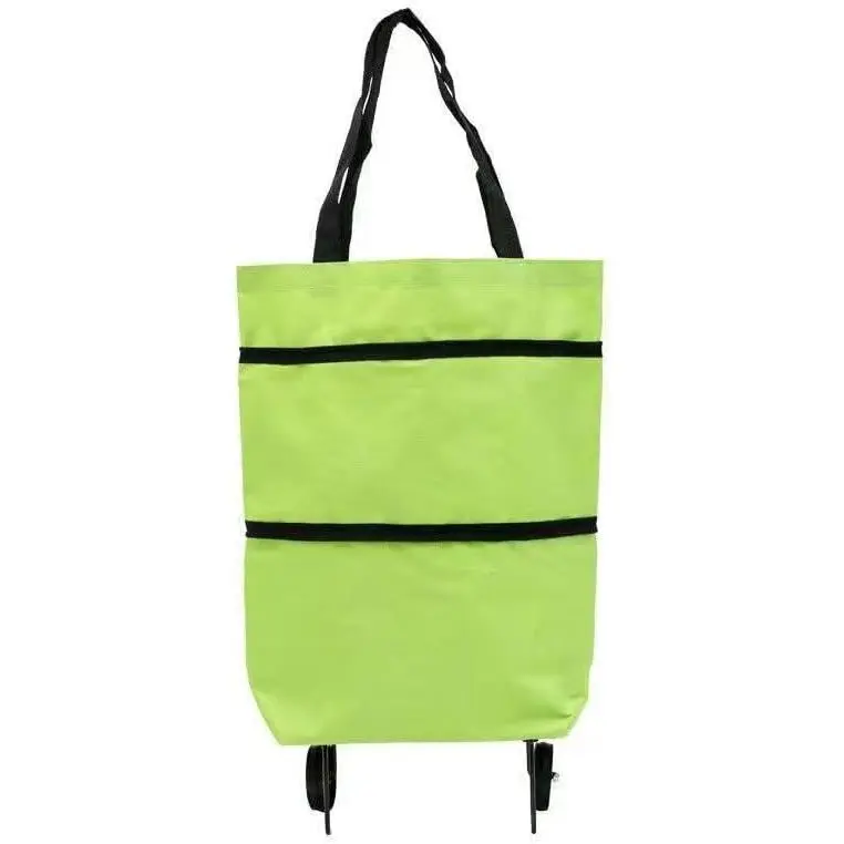 2 in 1 Lightweight Collapsible Shopping Cart, Folding Cart with Wheels, Reusable Grocery Bags, Travel Bag  Women or Men, Home, Kitchen (Green)
