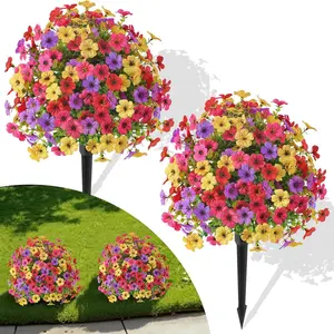 1/2-Pack Violet Ground Insert Artificial Flowers, Natural Wild Style, Easy to Plant, Long-Lasting, Sunproof, Waterproof, Outdoor Decor