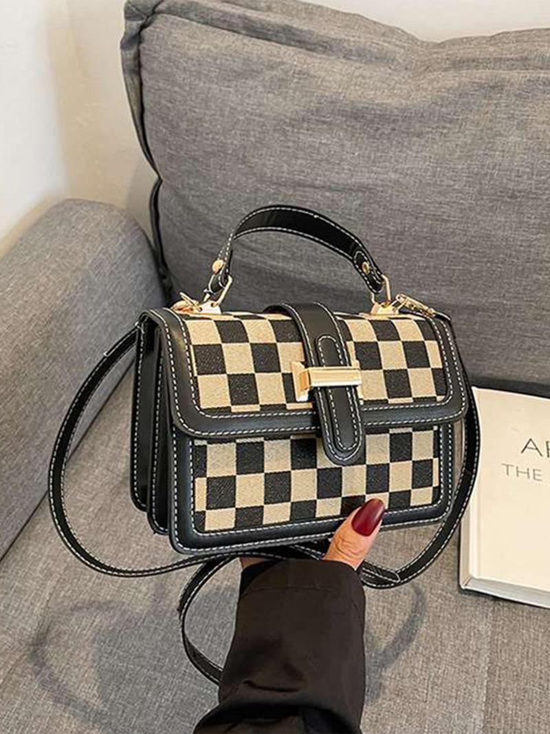 Women's Fashionable Plaid Pattern Crossbody Bag, Casual PU Leather Shoulder Bag for Daily Used, Trendy Versatile High-quality Daily Commuting Bag, Unique Bags, Handbag Sling Bag, Fashionable Patterned Bag