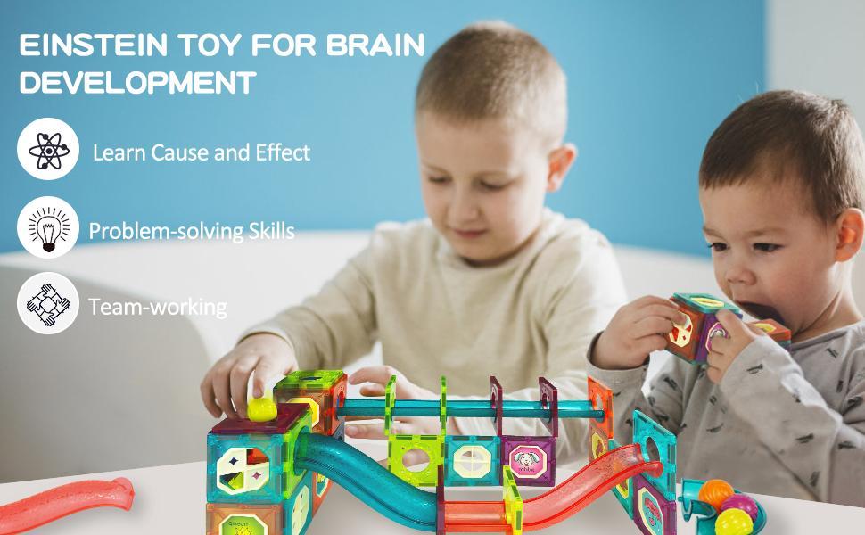 Magnetic Building Blocks STEM Educational Toys for Kids Ages 4-12, Ball Track and 3D Stacking Construction Set