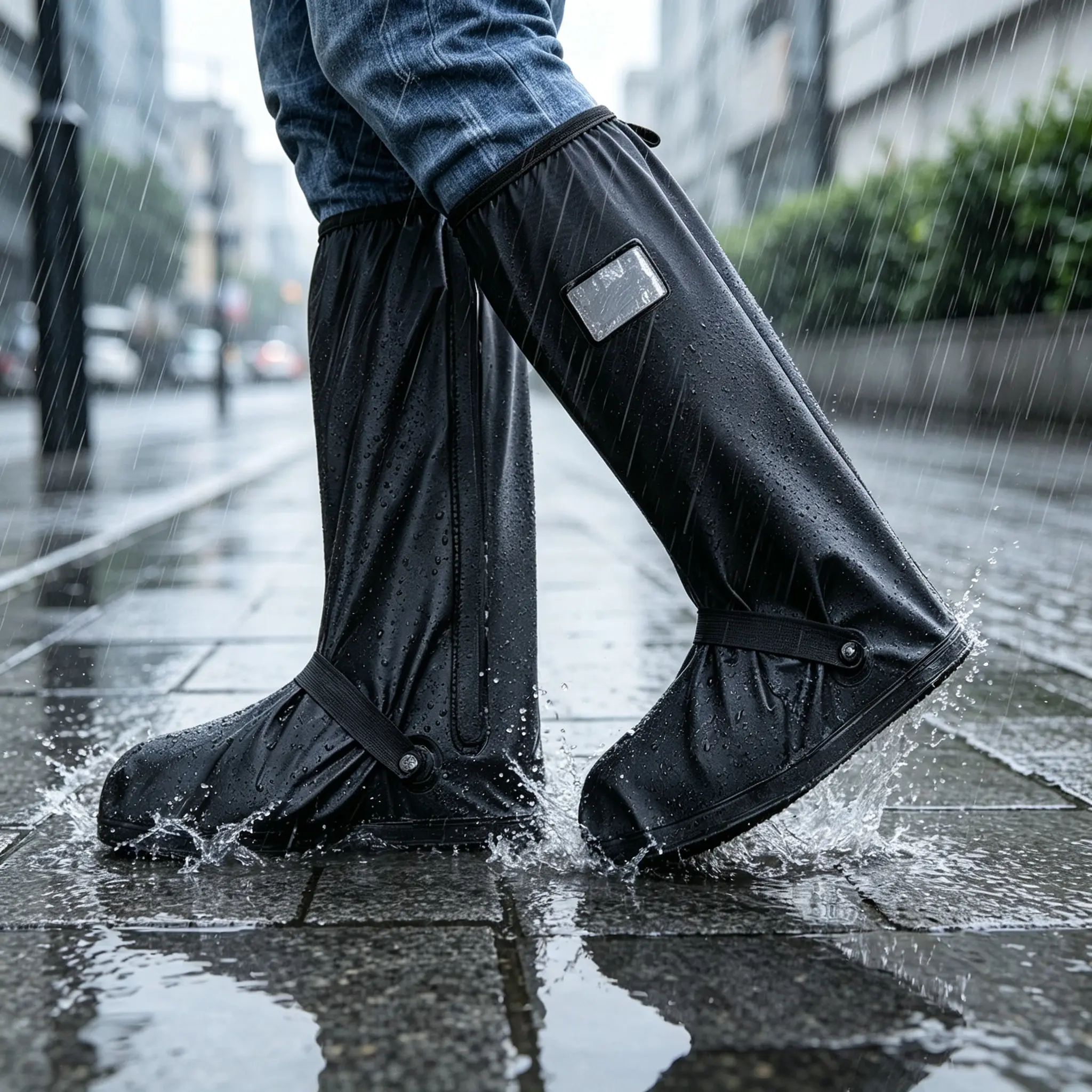 High-Top Thickened Rain Shoe Covers with Elastic Straps, Splash-Proof & Waterproof Shoe Protectors, Anti-Dirt and Anti-Slip Footwear Covers for Rainy Days, Urban Commuting and Outdoor Adventures in Harsh Weather