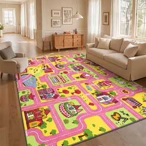Local Delivery Multi Sizes Polyester Kids Town Traffic Map Game Style For Living Room Bedroom Nursery Playroom Washable Non Slip Boho Farmhouse Runner Rug