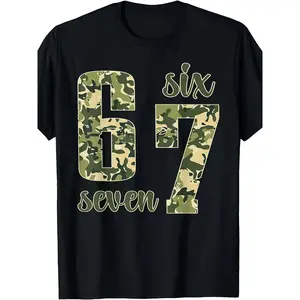 3Y-13Y Cool Camouflage '6' and '7' T-Shirt for Boys - Stylish Military-Inspired Design with Cursive 'six' and 'seven' Text, Perfect for Casual Wear and Outdoor Adventures