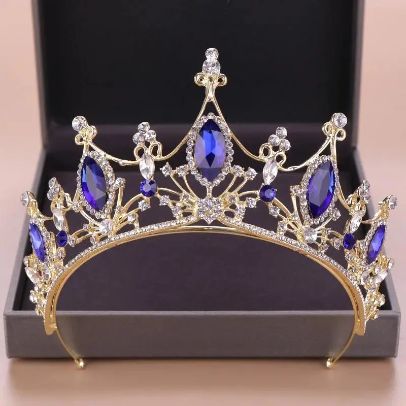 Baroque Crown Blue Crystal Bridal Tiaras Crown Crystal Rhinestone Crown Tiaras Bridal Hair Jewelry Wedding Hair Accessories
