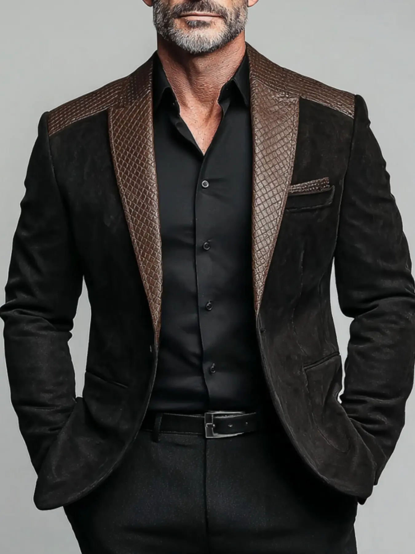 Ainwear Men Single-Button Suit Jacket, Faux-Suede Blazer, Embossed Lapel, Casual Style, All Seasons, Prom Evening Event