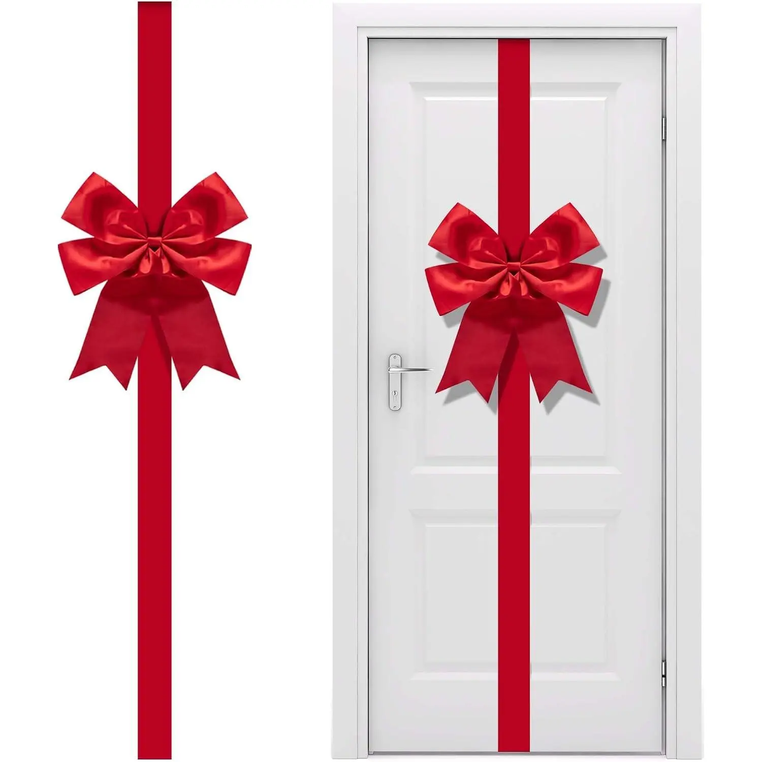 Iceyyyy 14.2 Ft Extra Large Red Christmas Front Door Wrapping Bow, Adjustable Ribbon Bow with Buckle, Giant Xmas Wreath Bow for Cabinet Home Festival Decor