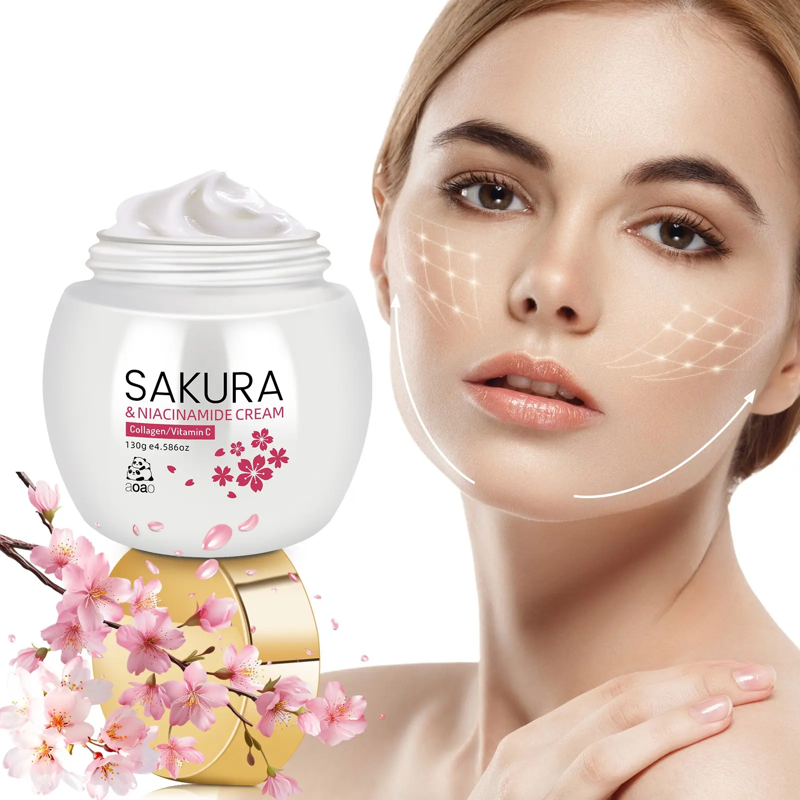 Cherry Blossom Face Cream with Niacinamide, Vitamin C, Hexapeptide, Deeply Nourishing, Brightening, Firming, Smoothing, Moisturizing, 130g
