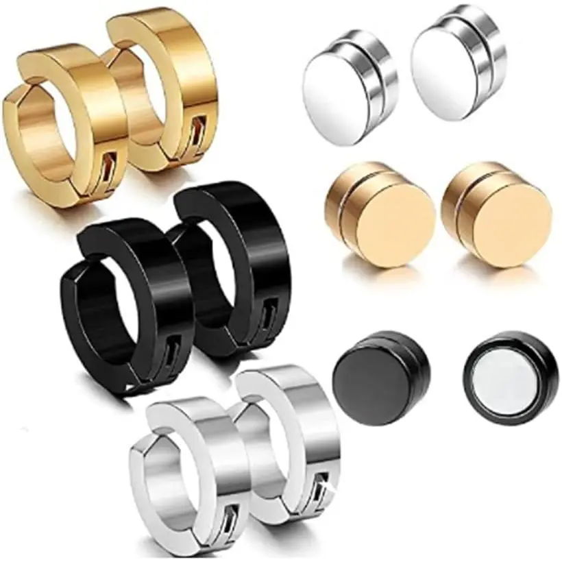 6 Pairs 9MM Non  Cip  Hoop Earrings 8MM   Gauges Earrings Studs