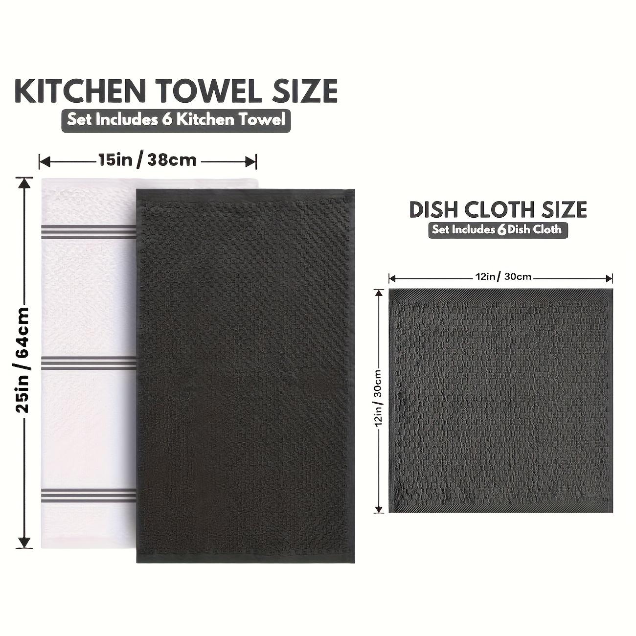12pcs 100% Cotton Kitchen Towel Set |     6 Hand Towels (15" X 25"), 6 Wash Towels (12" X 12") - Striped Weave, Absorbent & Durable Dish Towels For Cooking, Cleaning & Drying - Perfect For Christmas & Holiday Kitchens