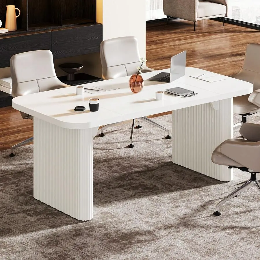 5FT Modern Conference Meeting Table With Engineered Wood Board And Column Legs, White