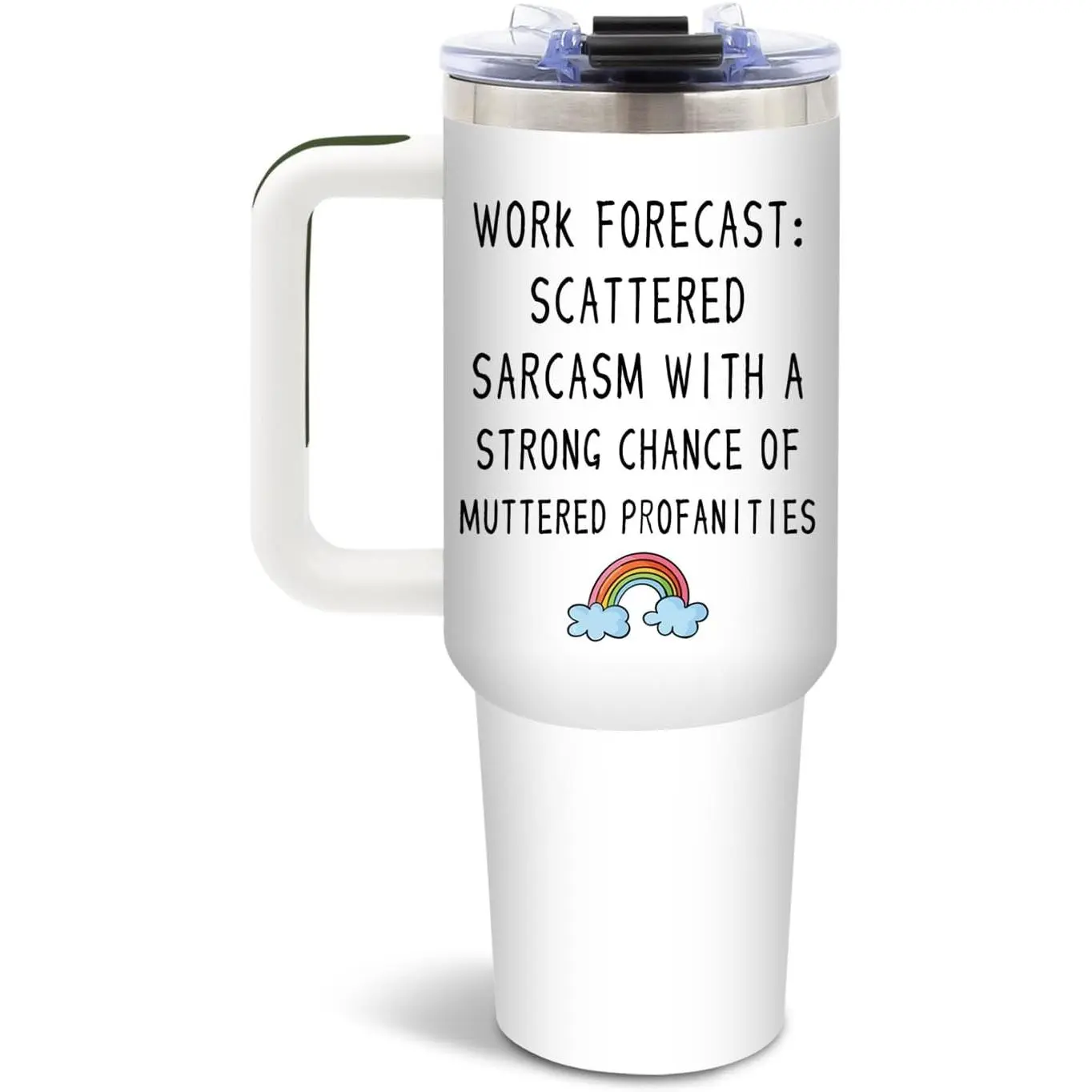 Funny Sarcastic Work Forecast 40oz Tumbler With Handle Straw Lid, Christmas Birthday Gift For Coworker Boss Women