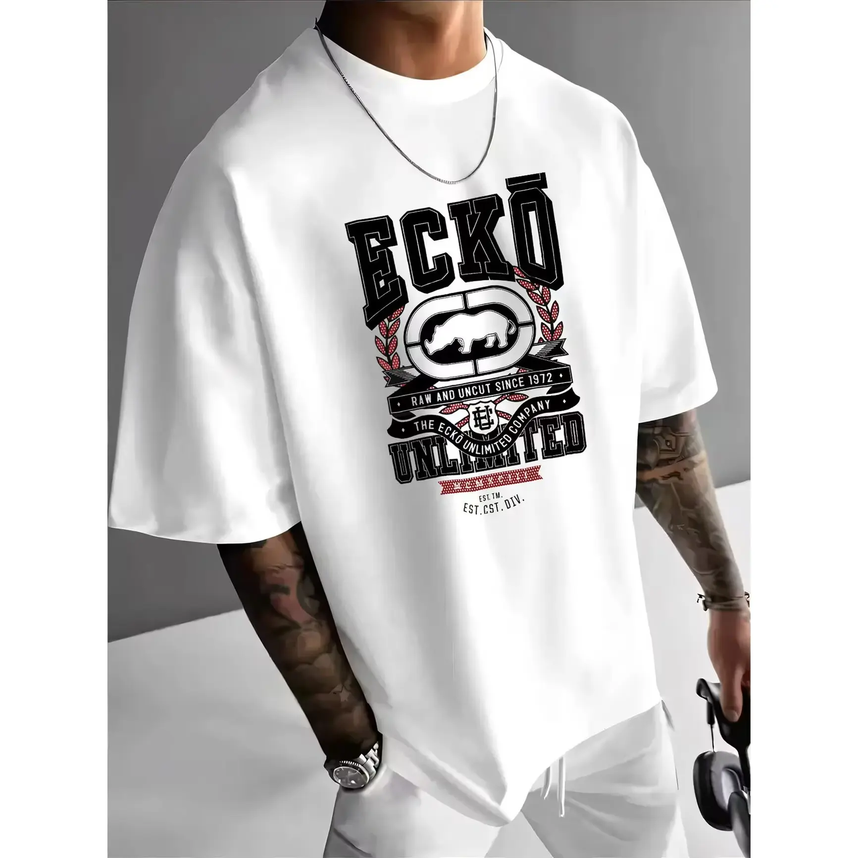 ECKO Unlimited Rhino Vintage Letter Graphic Cotton T-Shirt,Oversized Comfort Fashion Cute Outfit,Valentine's Day Gift For Him Her,Best Holiday Present For Streetwear Lover Family Friends