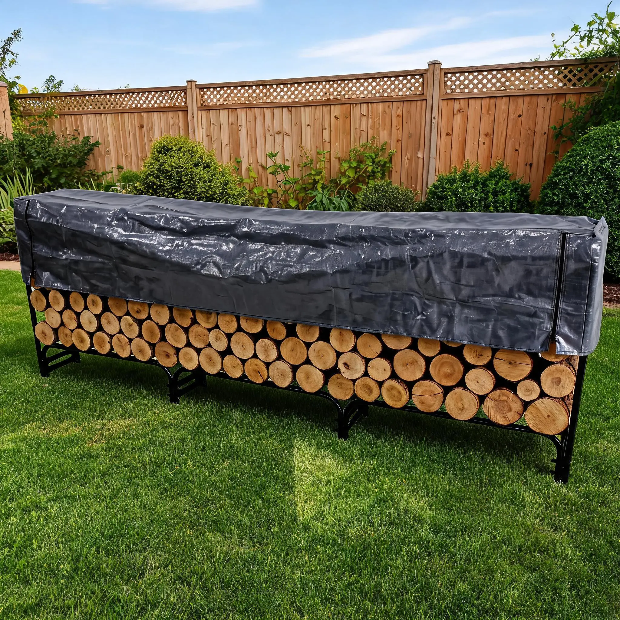 8ft Heavy Duty Steel Log Rack with 8 Stabilizer Legs, Elevated Firewood Storage Holder for Indoor & Outdoor Use, Rust-Resistant, Black
