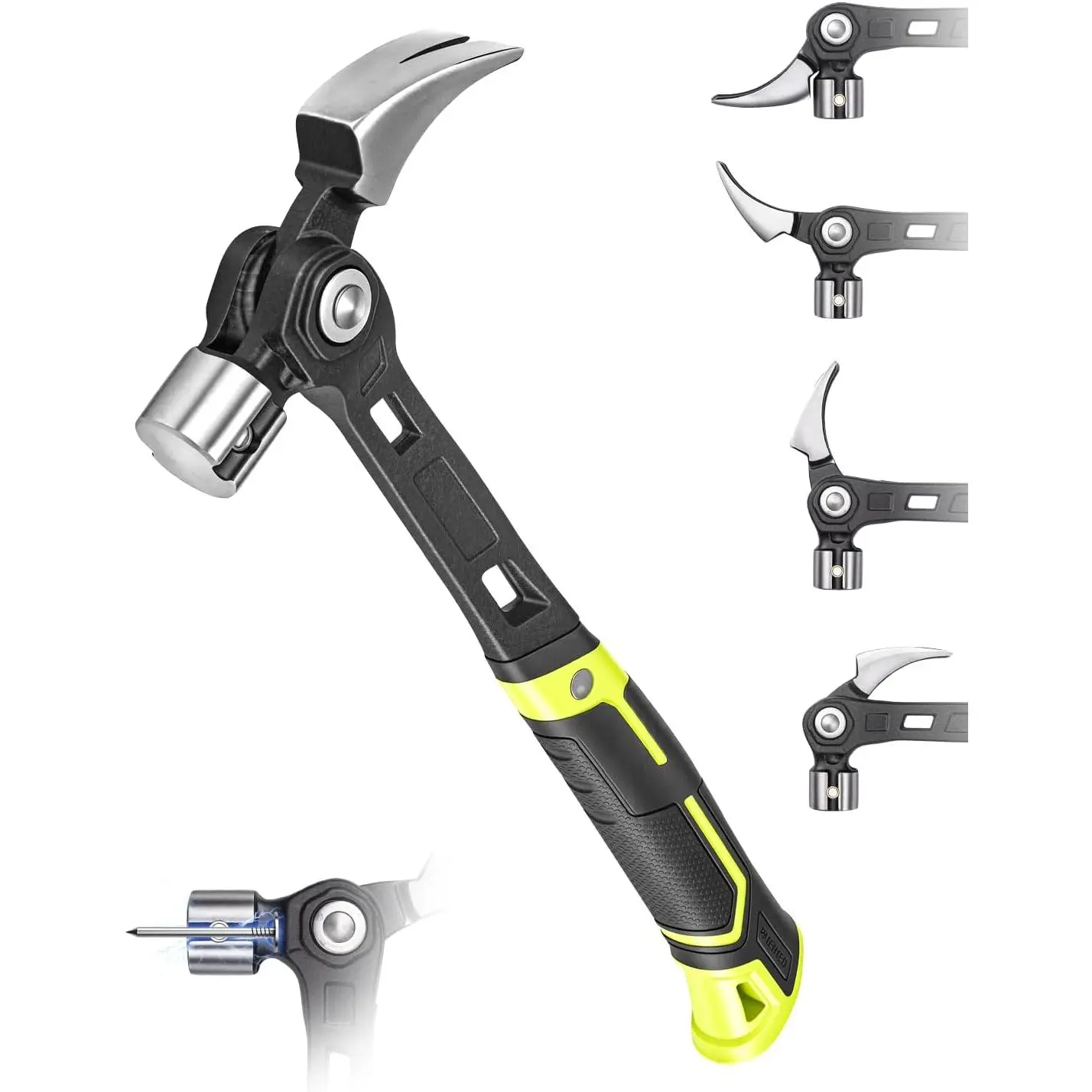 Adjustable Claw Hammer with Claw Adjust Function, 4-Position Nail Puller for Nail Removal, Magnetic Tip Starter