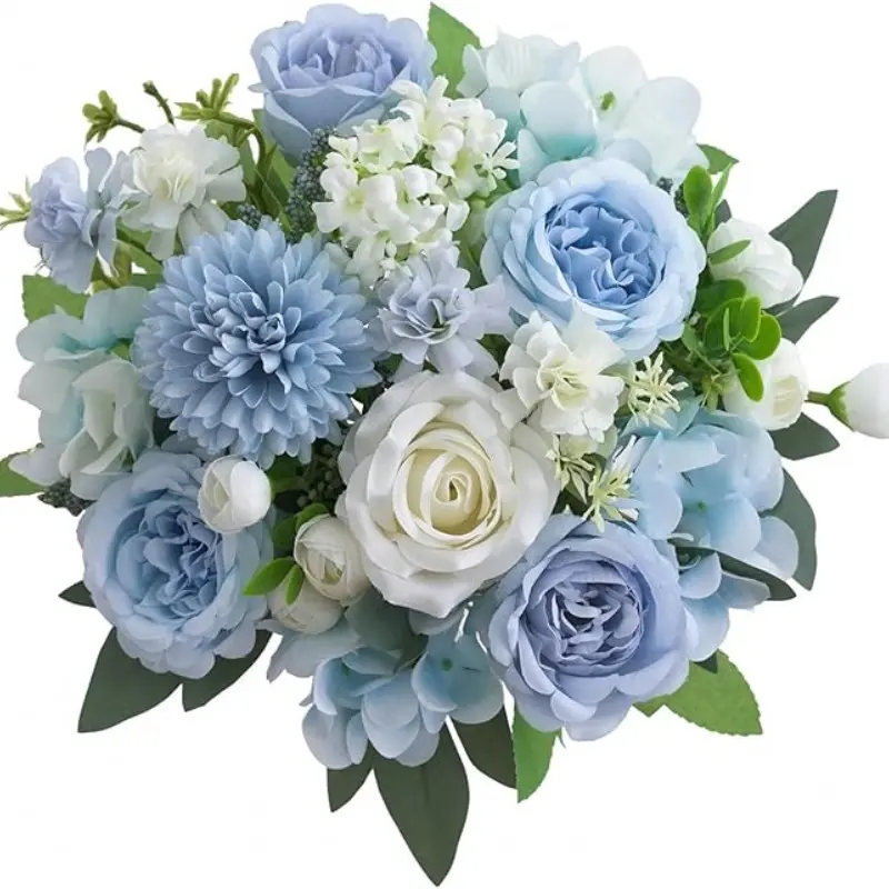 4 Piece Artificial Flowers Set, 2 Bouquets & 2 Stems, Peony, Rose, Hydrangea, Home Decor, Wedding Party, Table Centerpiece, Vase Decoration