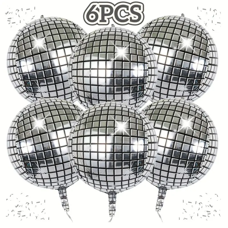 6pcs Disco Aluminum Balloons, Retro 60s-90s Party Decor, 10-Inch Silver Color Mirror Balloons, Birthday, Wedding, Carnival Decor