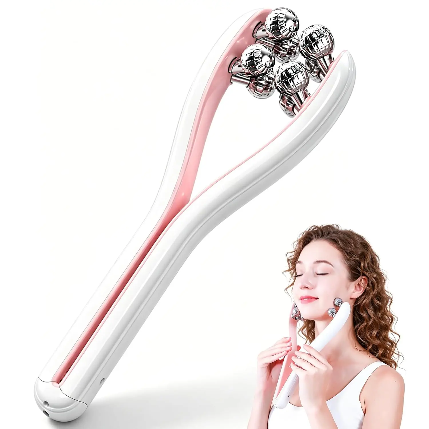 V Shape Facial Massager for Jawline and Neck, Rechargeable Wireless 3D Roller Face Massager Tool