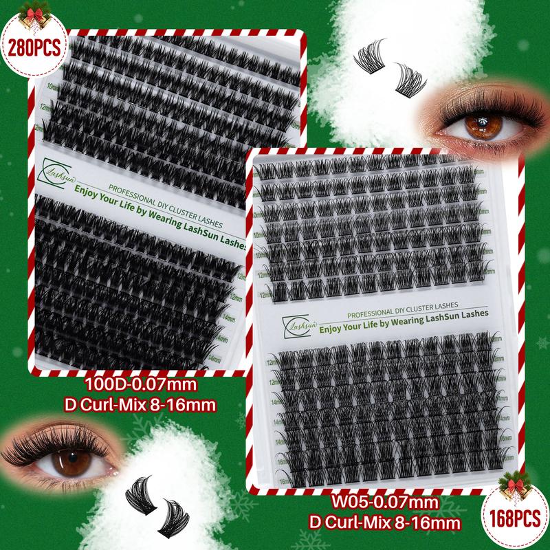 Wispy Individual Segmented False Eyelash with Lash Remover & Lashes Curler & Lash Glue & Tweezers Kit, DIY Eyelash Extensions, 1 Set Natural Curling Cluster Eyelash for Women Makeup