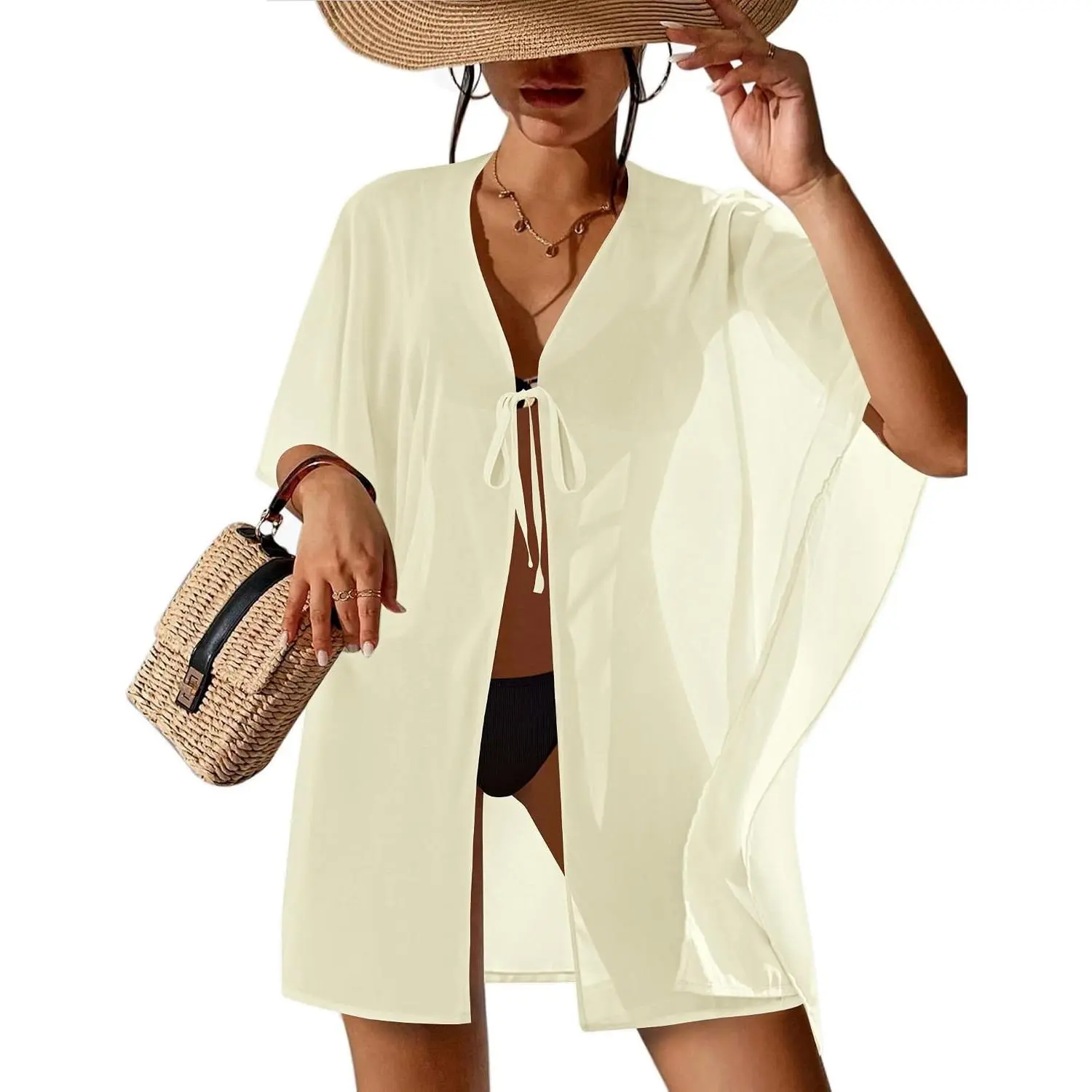 Women's Sheer Chiffon Beach Kimono Cardigan Cover Up for Swimsuit Summer S-XXL(Gift)