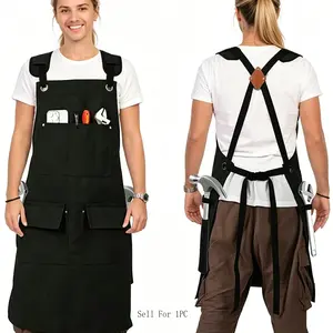 Thick Canvas Apron, Anti-Fouling Electrician Apron, Men's Cross Back Apron with Tool Pockets, Ideal for Carpentry & Gardening