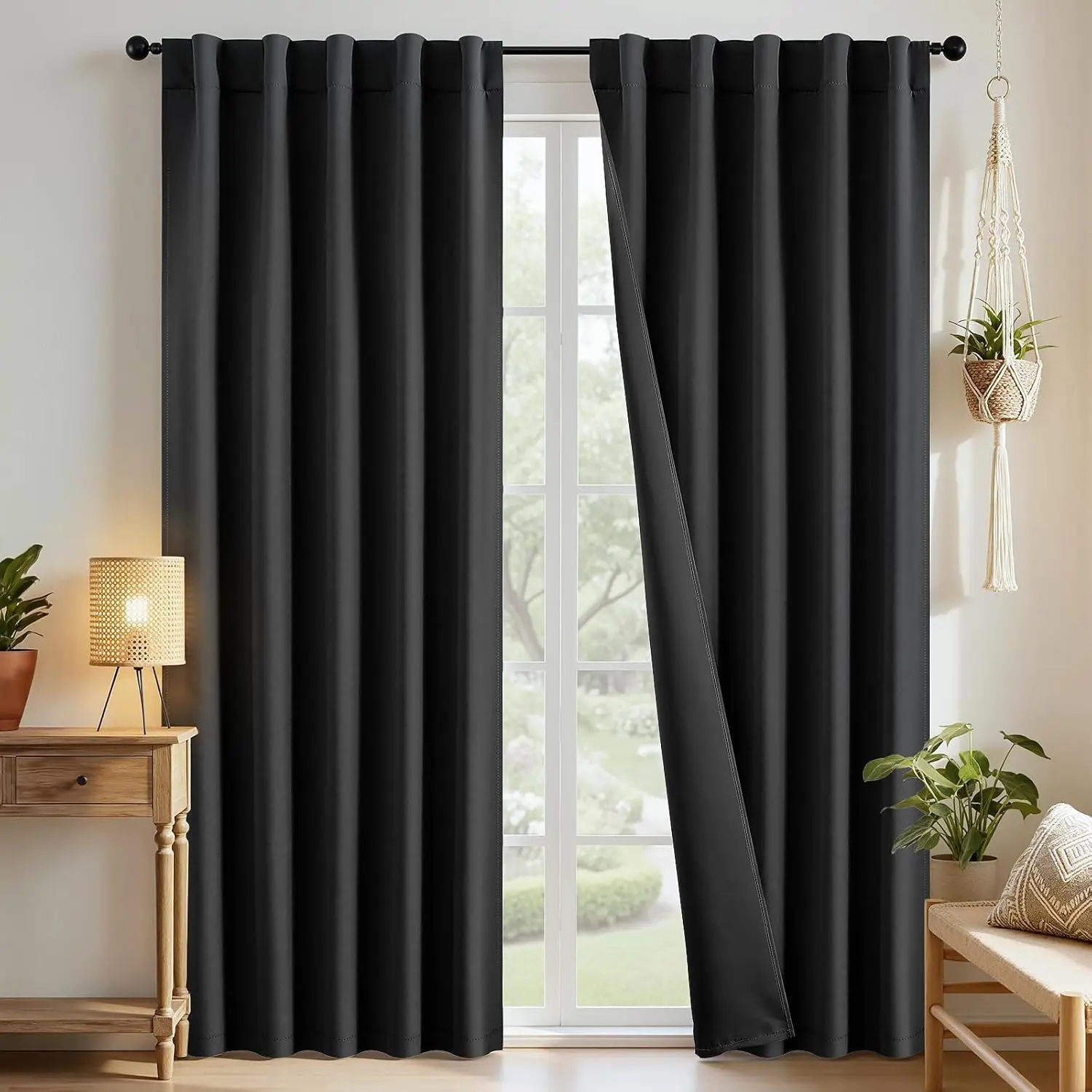 Black Curtains 84 inch Long, Blackout Curtains for Bedroom, Thermal Privacy Room Darkening Drapes for Living Room, Black Out Drapes with Rod Back Tab 2 Panels