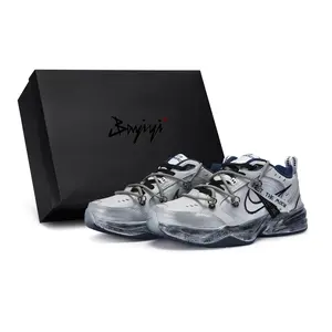Nike Air Monarch 4 Custom Low-Top Dad Shoes for Men and Women: Liquid Titanium Silver, Futuristic Deconstructed Design, Non-Slip Durable Sole Verifiable, with credentials and supporting global authentication