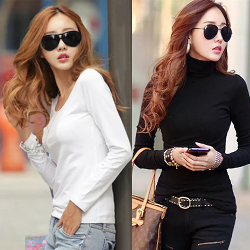 Autumn long-sleeved T-shirt women's bottoming shirt solid color girls round neck foreign trade inner warm T-shirt clothes underwear wholesale thermal