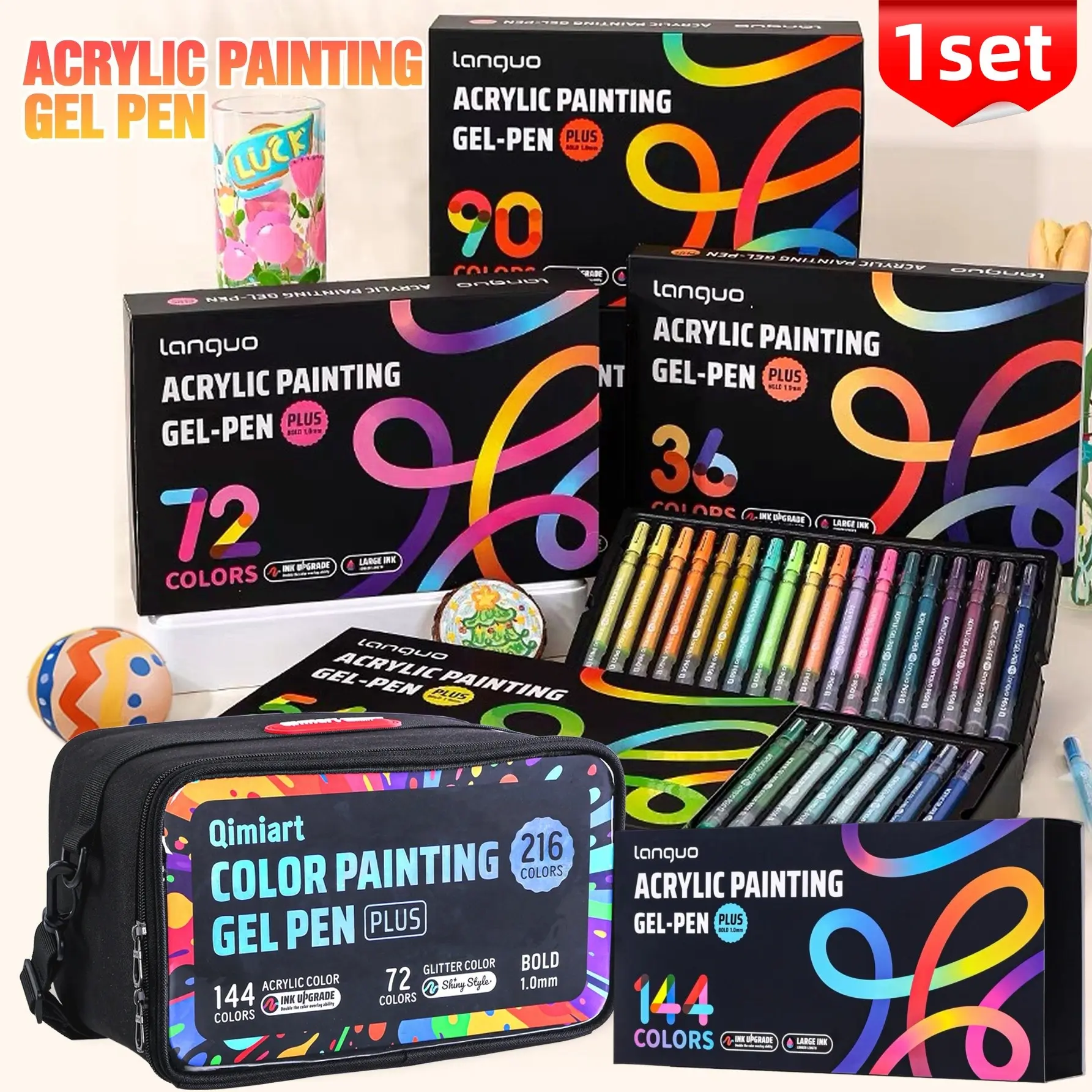 Acrylic Painting Pen Set, 36/54/72/90/144 Colors, High Precision 1.0 Tip, Multi-Material Drawing, Artistic Anime Comic Pens