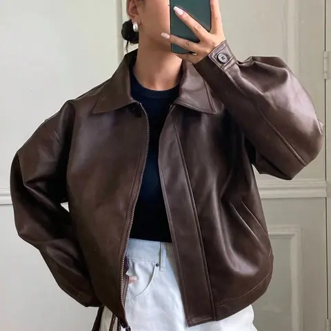 New Fall/Winter Casual Jacket for Women, PU Leather Regular Fit Coat, School-Style Outerwear, Students