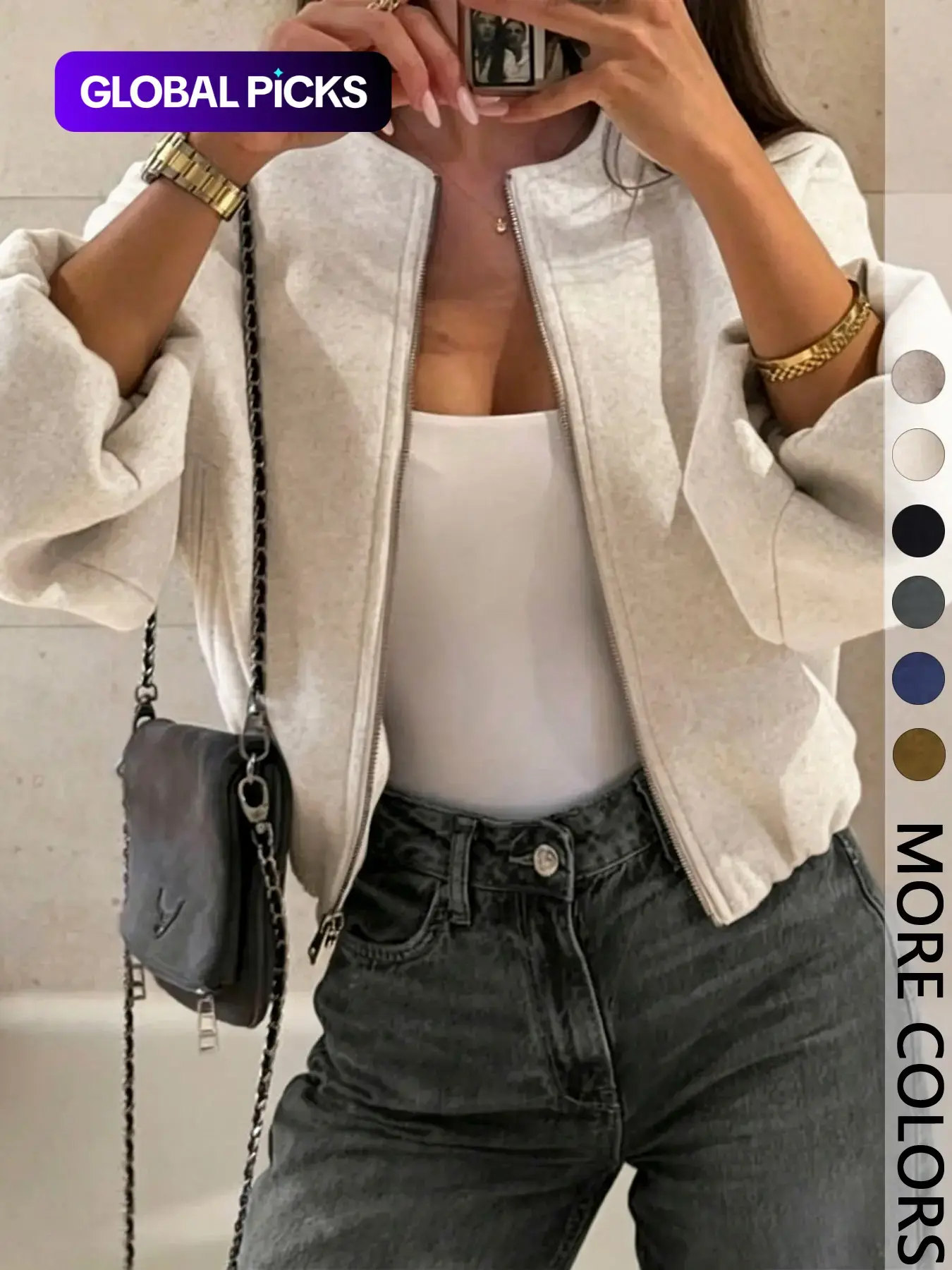 Women's Zipper Jacket Coat, Casual Style Women's Outerwear, Perfect for Fall & Winter Daily Wear, Fitted Design, Moderate Fabric Thickness