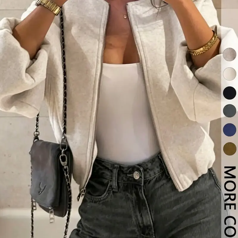 Women's Zipper Jacket Coat, Casual Style Women's Outerwear, Perfect for Fall & Winter Daily Wear, Fitted Design, Moderate Fabric Thickness #GLOBAL PICKS