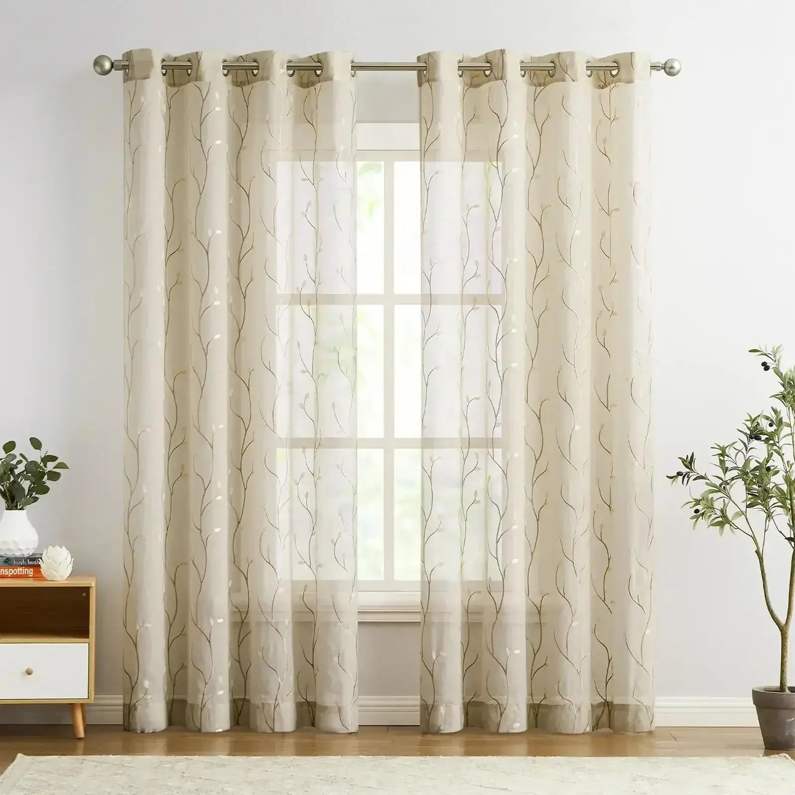 Leaf Embroidered Sheer Curtains