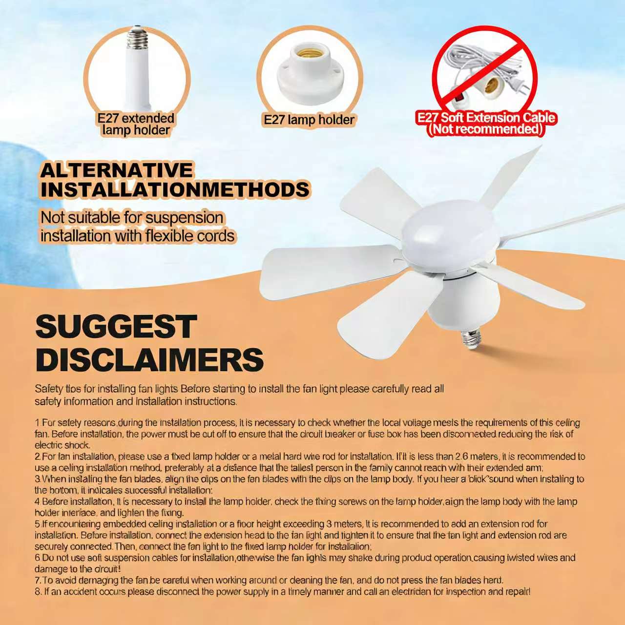 New E27 screw-in lamp holder fan light bulb with plug-in fan blade design, LED fan with three-speed adjustment lymphatic face brush pimple patch