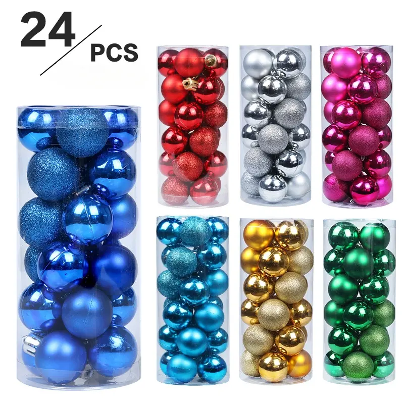 Christmas Decorations 3/4/6/8cm 24-Piece Christmas Ball Set Colorful Plastic Electroplated Balls Christmas Tree Ornaments