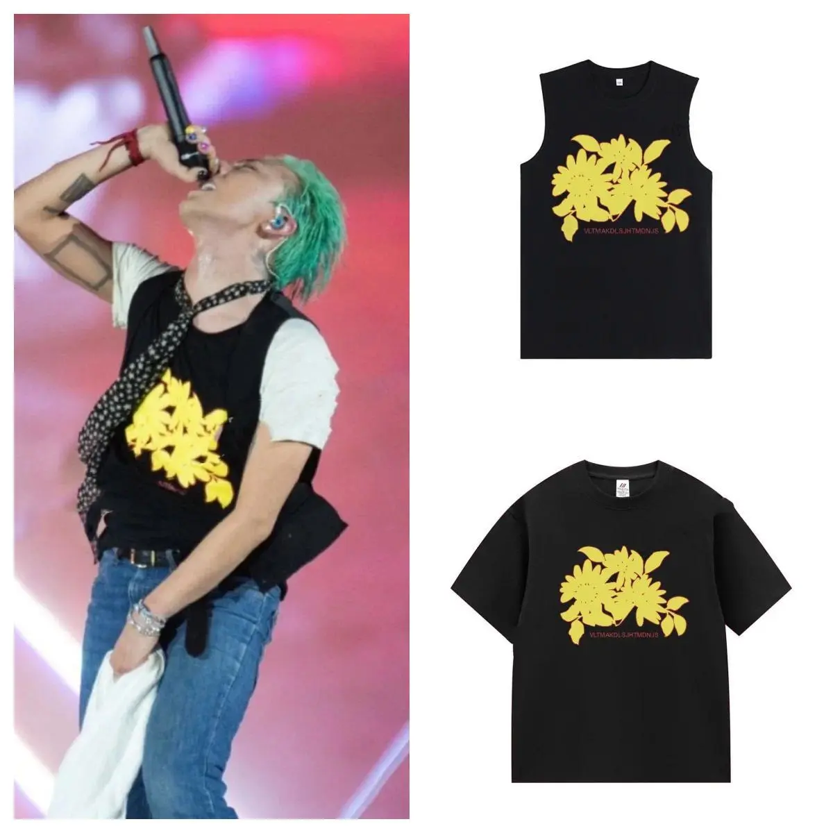 GD G-Dragon's concert in Bangkok 2025 Same T-shirt Yellow Flower Print Tank for Fans Summer Short Sleeve Tee for Men Women